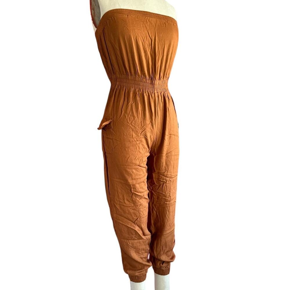 Womens Romper Size Medium Brown Stretchy Pockets Casual Summer Travel Vacation